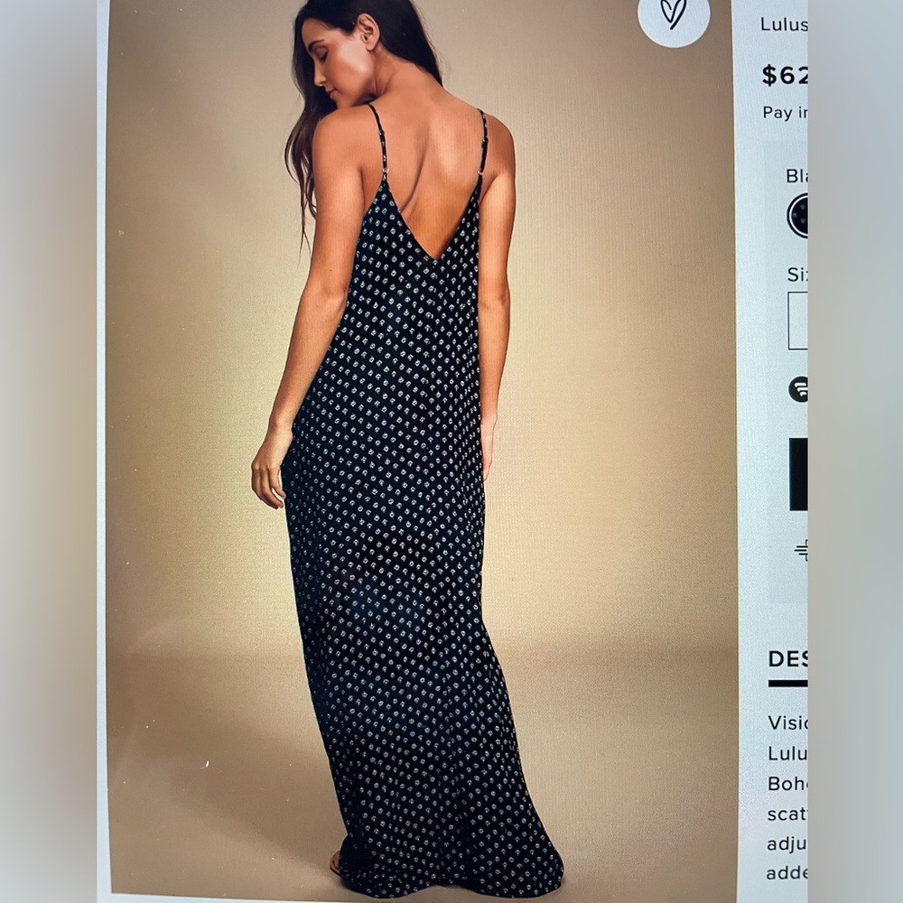 Lulu’s - NWOT- Black Floral Print Maxi Dress, size s/m - Picture 2 of 5